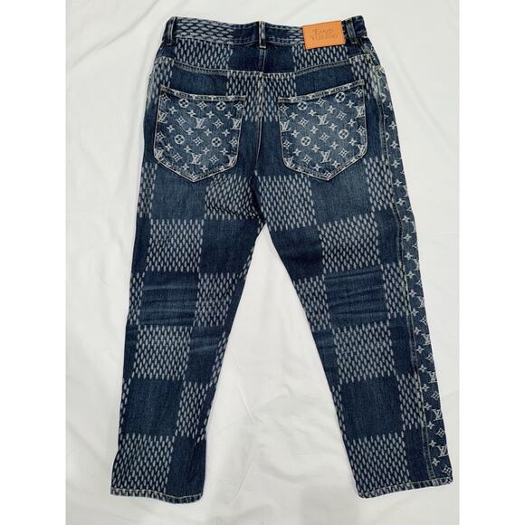 Louis Vuitton x Nigo Giant Damier Waves Monogram Logo Blue Denim Jeans Pants 32 - Picture 11 of 16